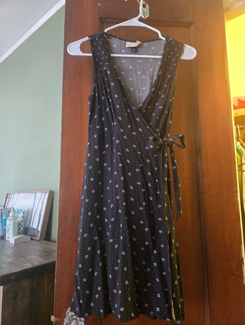 Sleeveless Black Floral Wrap Dress